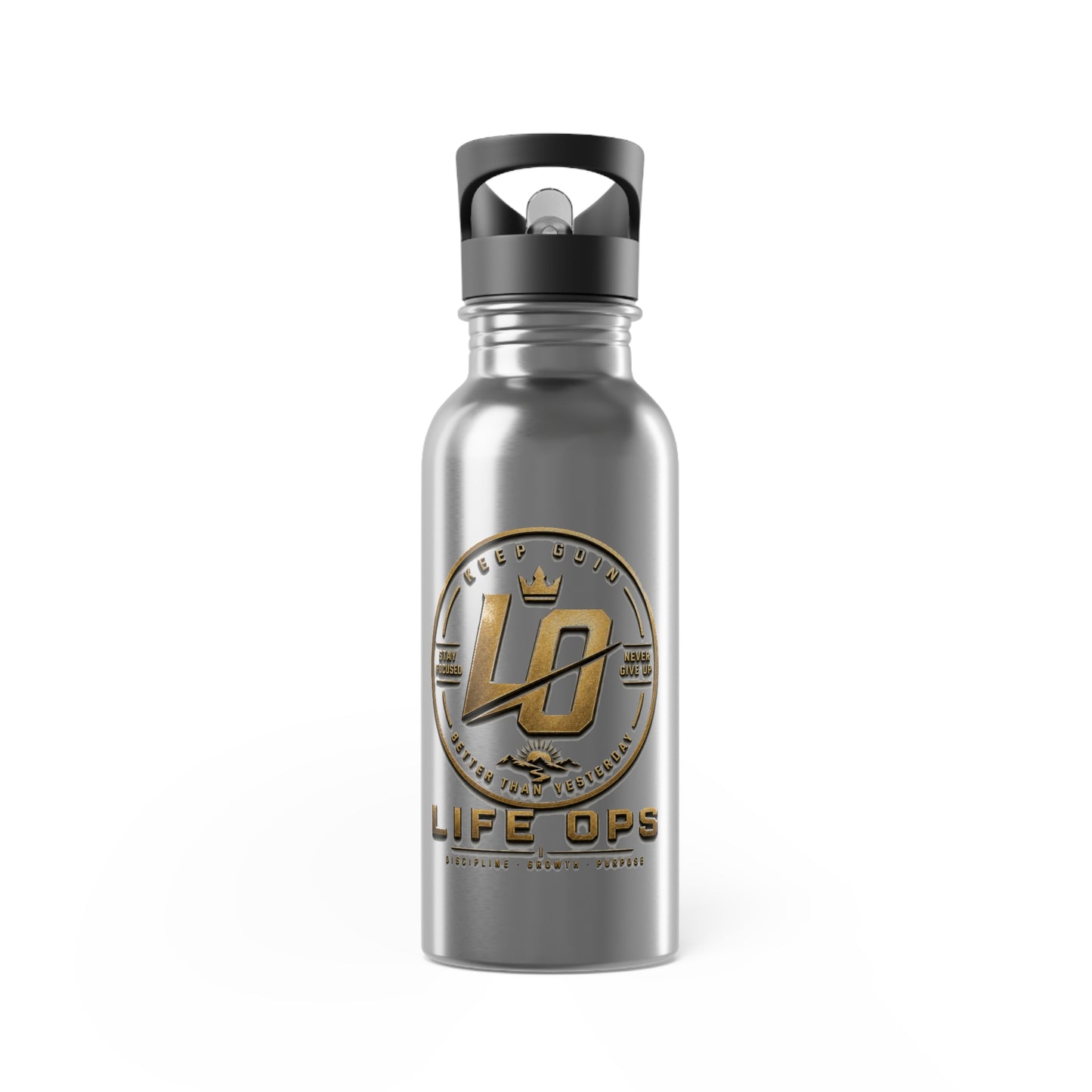 Life Ops 20oz Stainless Steel Water Bottle with Straw — Durable Metallic Sports Bottle